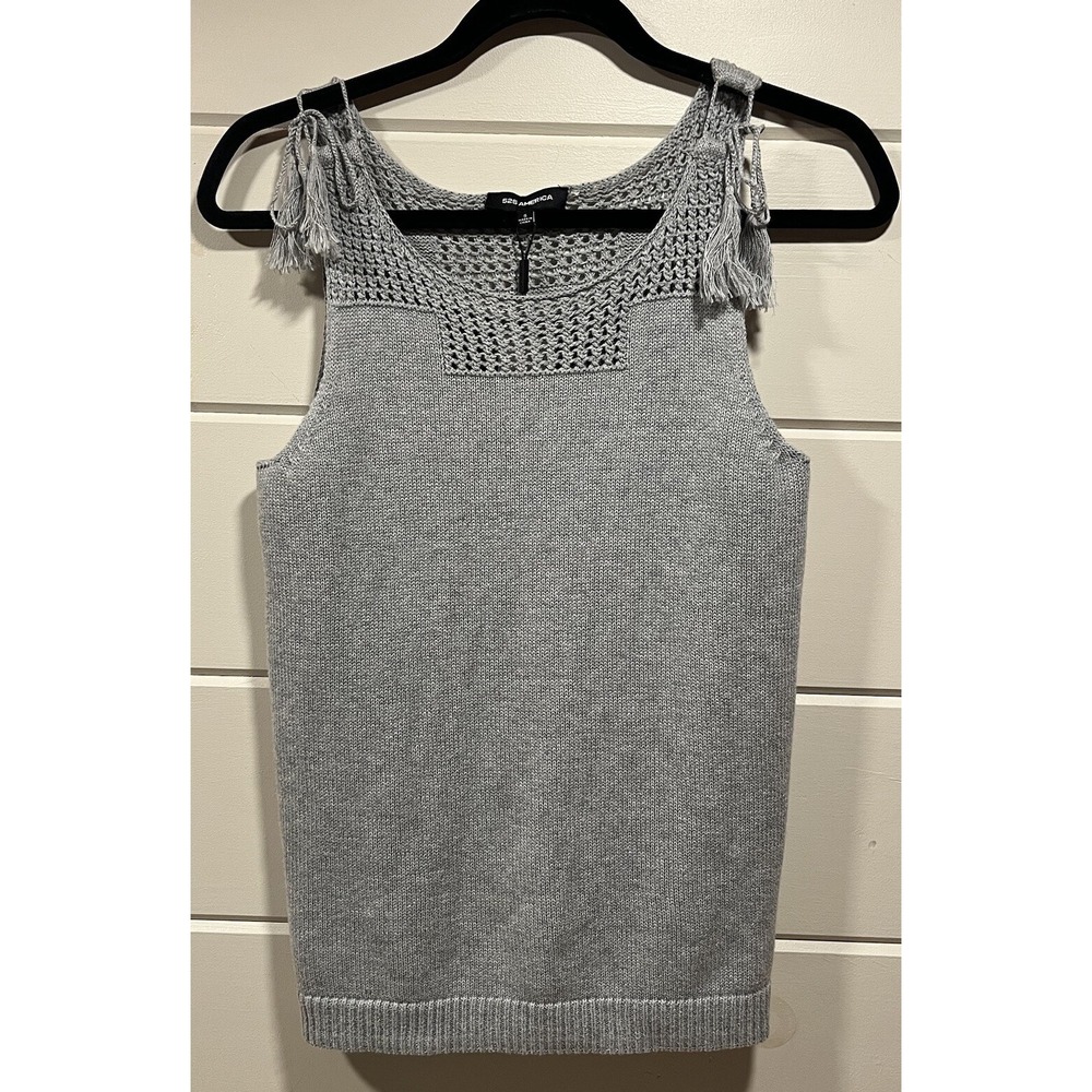 Revolve's 525 America Women's Tank Gray Tasseled Open Knitted Size S‎ NWT $72